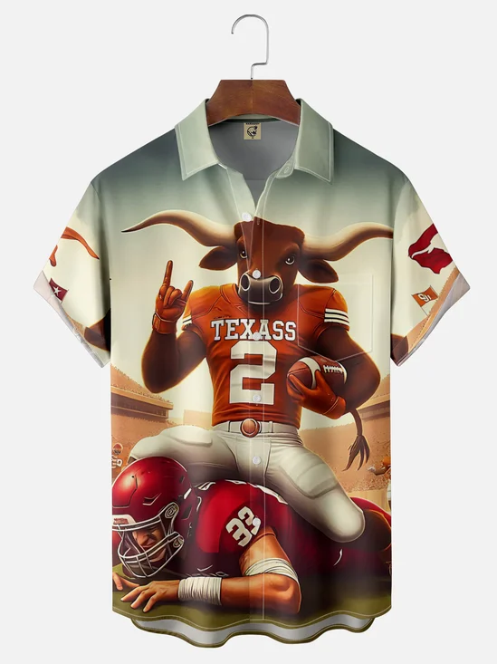 Moisture-wicking American Football Texas Art Longhorns Chest Pocket Casual Shirt