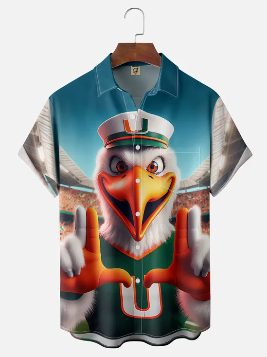 Moisture-wicking American Football Miami Art Hurricanes Chest Pocket Casual Shirt