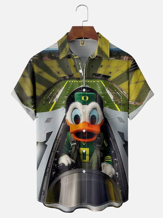 Moisture-wicking American Football Oregon Art Ducks Chest Pocket Casual Shirt