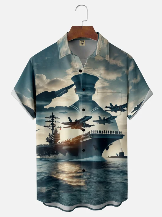 Moisture-wicking Veterans Day Navy Chest Pocket Casual Shirt
