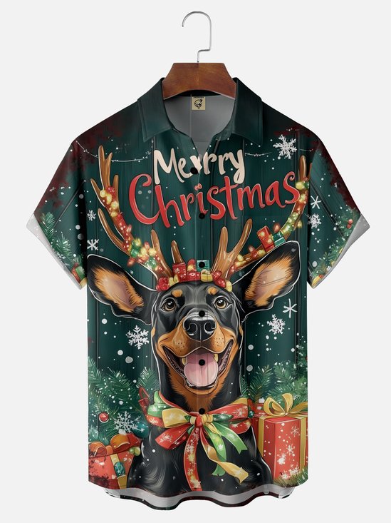 Moisture-wicking Christmas Dog Chest Pocket Casual Shirt