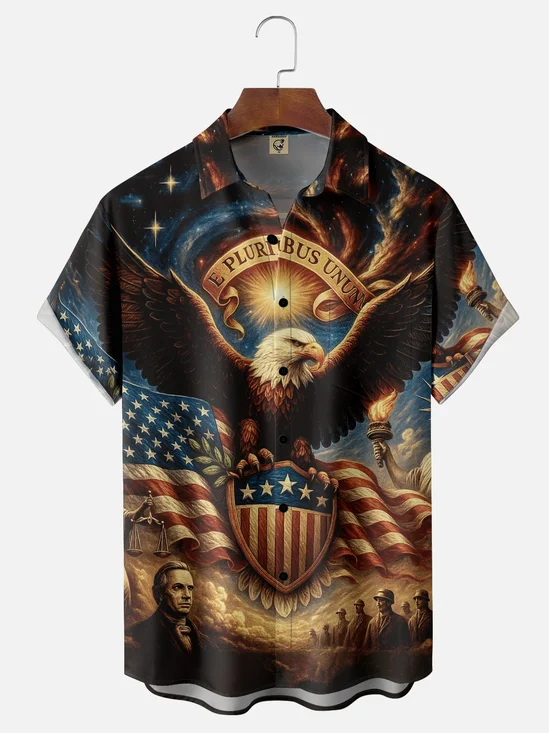 Moisture-wicking Veterans Day American Flag Eagle Chest Pocket Casual Shirt