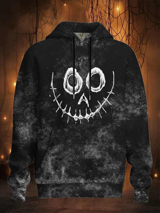 Halloween Gradient Ghost Face Hooded Sweatshirt