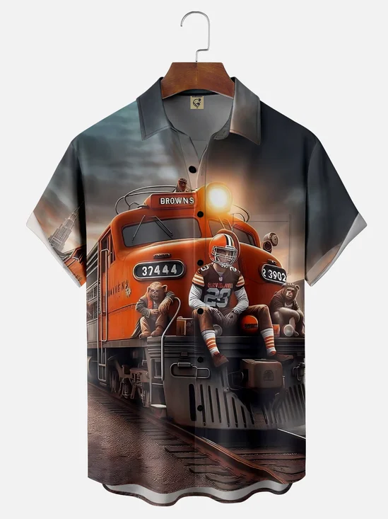 Moisture Wicking Cleveland Browns Football Chest Pocket Hawaiian Shirt