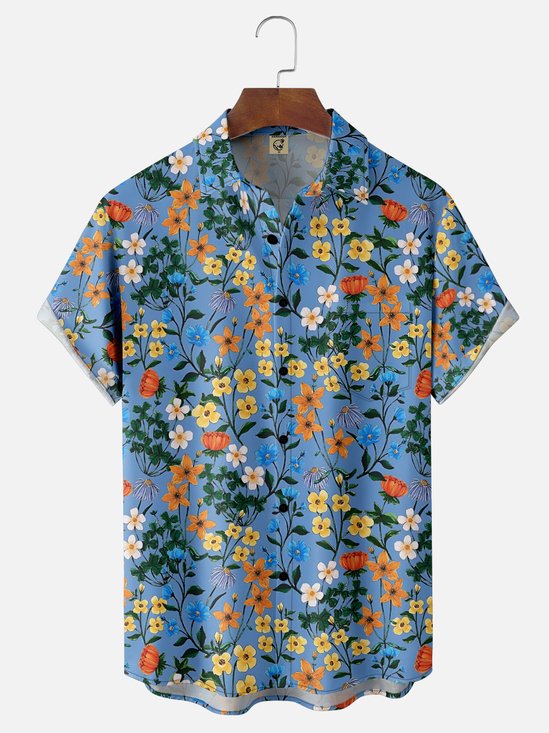 Moisture-wicking Floral Chest Pocket Hawaiian Shirt