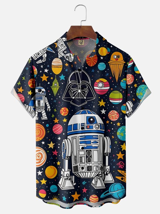 Moisture-wicking Star Robot Chest Pocket Casual Shirt