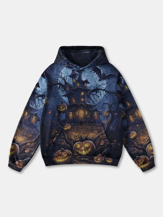 Halloween Gradient Abstract Castle Pumpkin Hoodie Sweatshirt