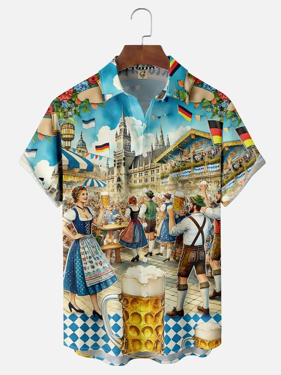Moisture-wicking Oktoberfest Beer Chest Pocket Casual Shirt