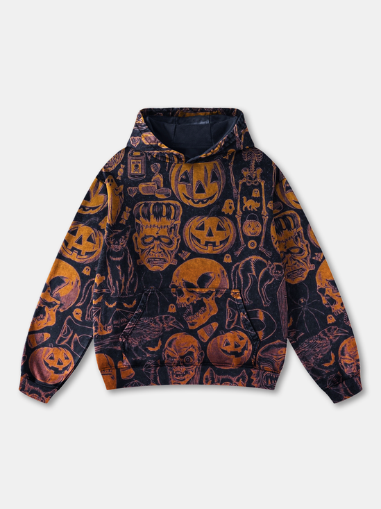 Halloween Gradient Abstract Skeleton Black Cat Pumpkin Hoodie Sweatshirt