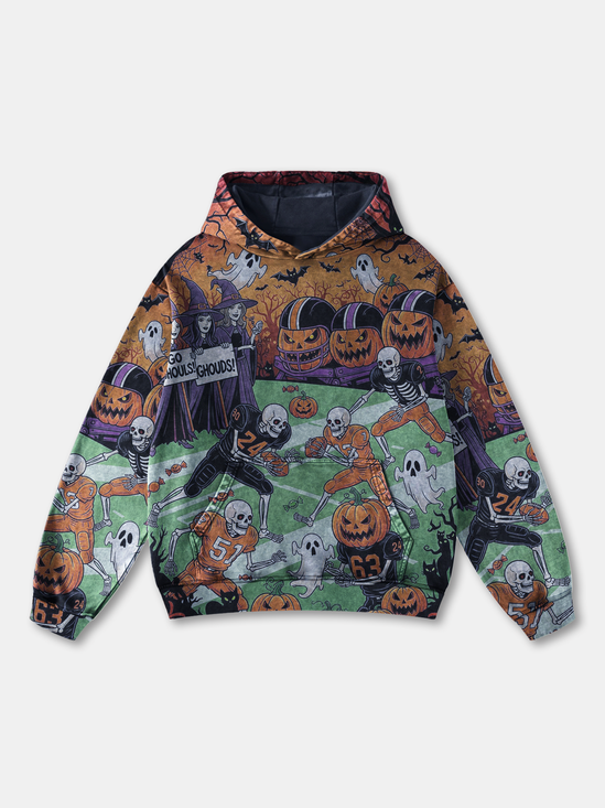 Halloween Skeleton Football Pumpkin Ghost Hoodie Sweatshirt