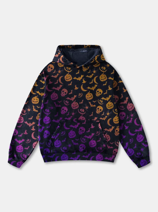 Halloween Gradient Abstract Skeleton Bat Pumpkin Hoodie Sweatshirt