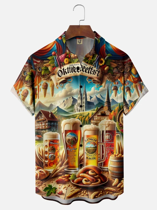 Moisture-wicking  Oktoberfest Beer Chest Pocket Casual Shirt