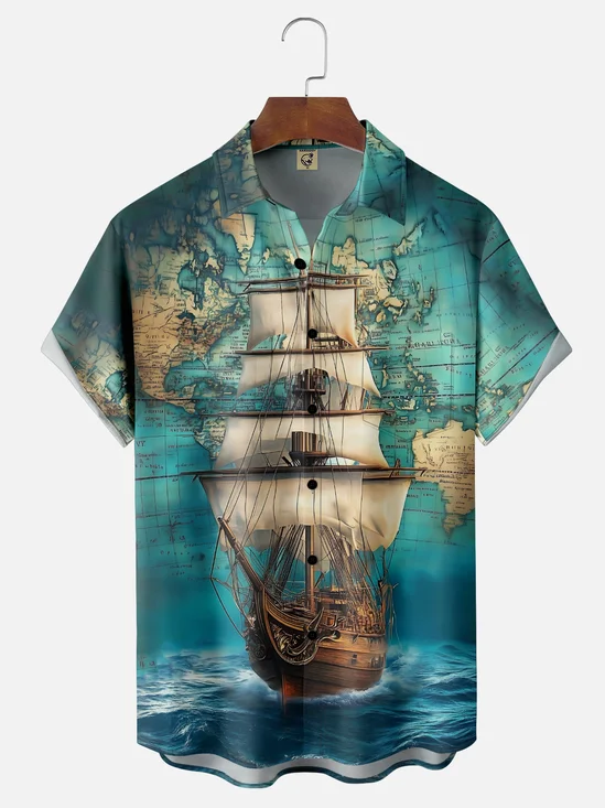 Moisture-wicking Sailing Boat Chest Pocket Casual Shirt