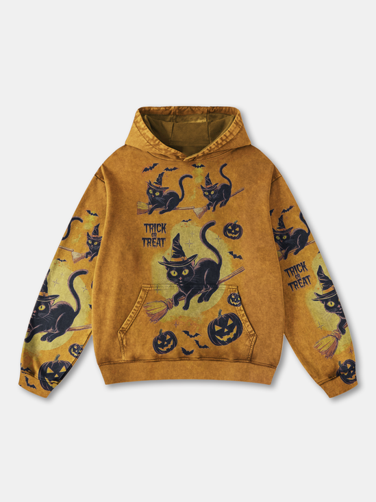 Halloween Magic Broom Black Cat Pumpkin Hoodie Sweatshirt
