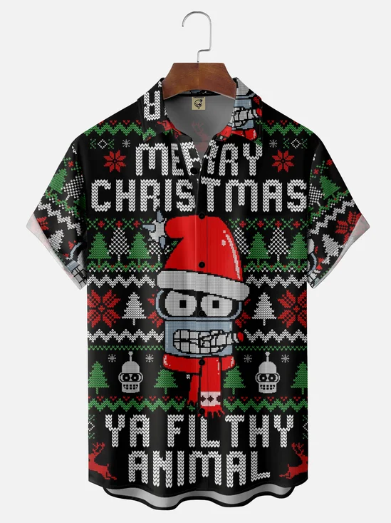 Hardaddy X Eduely Moisture-wicking Christmas Santa Star Robot Chest Pocket Ugly Shirt