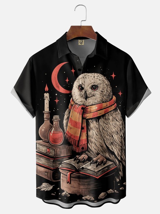 Hardaddy X Eduely Moisture-wicking Halloween Hedwig Owl Magic Chest Pocket Casual Shirt