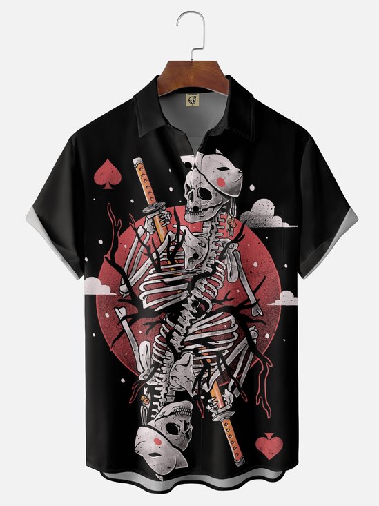 Hardaddy X Eduely Moisture-wicking Skull Poker Chest Pocket Holiday Shirt