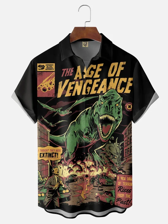Hardaddy X Eduely Moisture-wicking Vengeance Dinosaur Chest Pocket Holiday Shirt