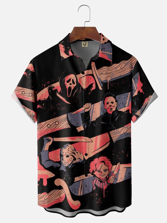 Hardaddy X Eduely Moisture-wicking Halloween Mask Killer Chest Pocket Holiday Shirt