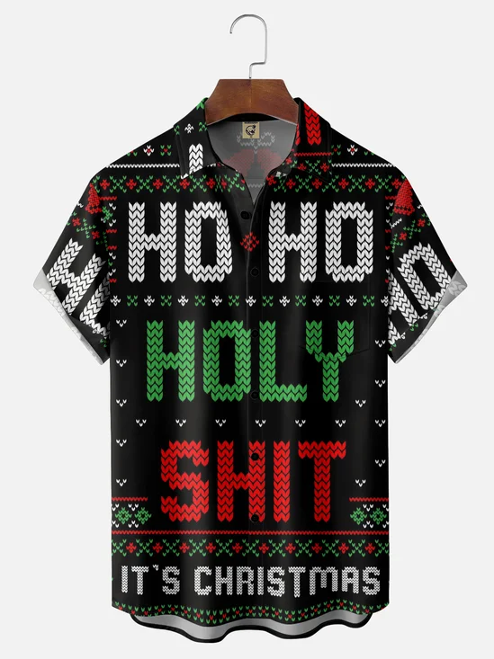 Hardaddy X Eduely Moisture-wicking Christmas Santa HOHO Holy Shit Chest Pocket Ugly Shirt