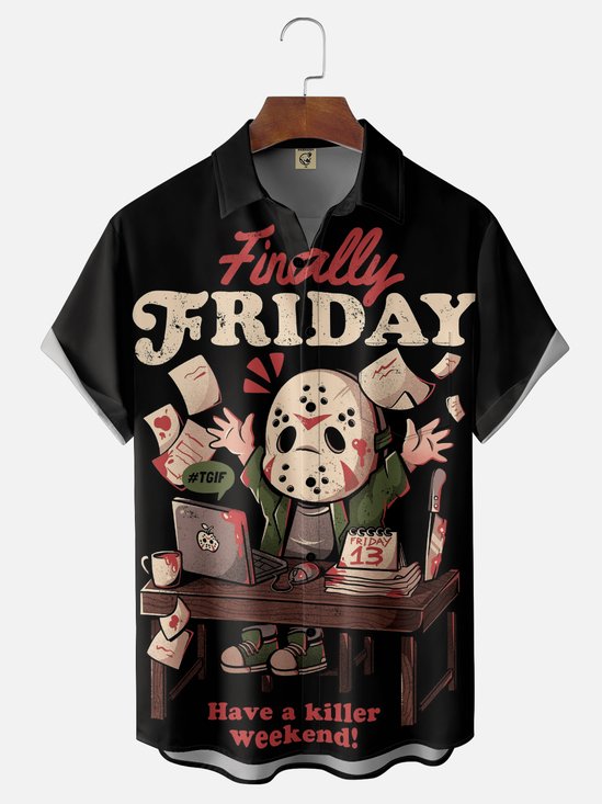 Hardaddy X Eduely Moisture-wicking Halloween Mask Killer Chest Pocket Holiday Shirt