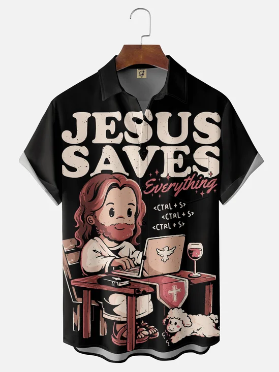 Hardaddy X Eduely Moisture-wicking Jesus Saves Chest Pocket Casual Shirt