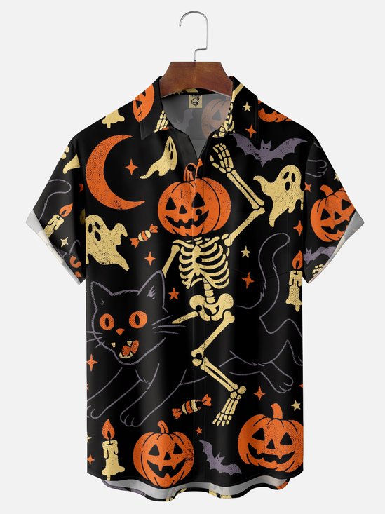 Hardaddy X Eduely Moisture-wicking Halloween Pumpkin Skeleton Ghost Chest Pocket Holiday Shirt