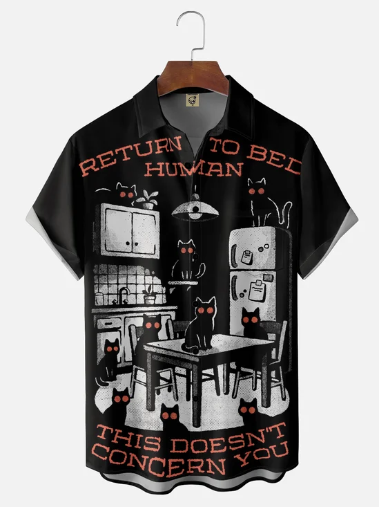 Hardaddy X Eduely Moisture-wicking Halloween Black Cat Chest Pocket Holiday Shirt
