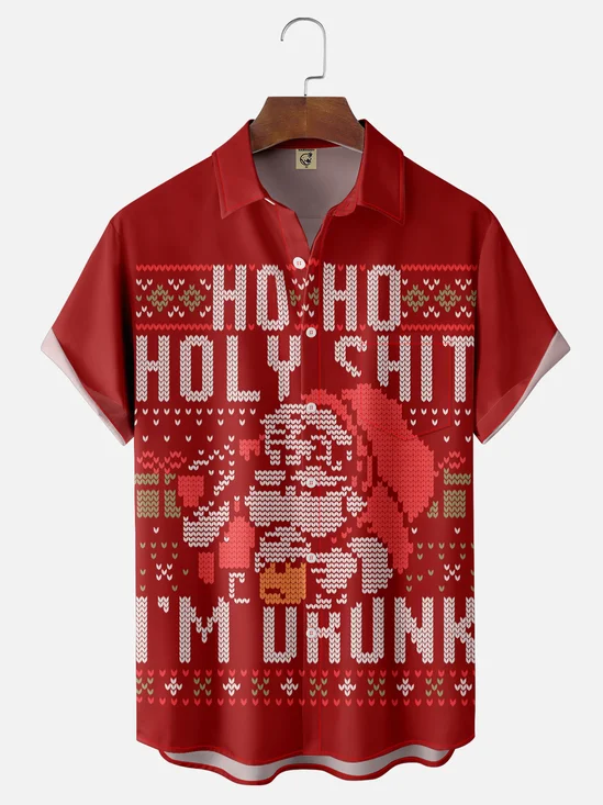 Hardaddy X Eduely Moisture-wicking Christmas Santa HOHO Holy Shit Chest Pocket Ugly Shirt