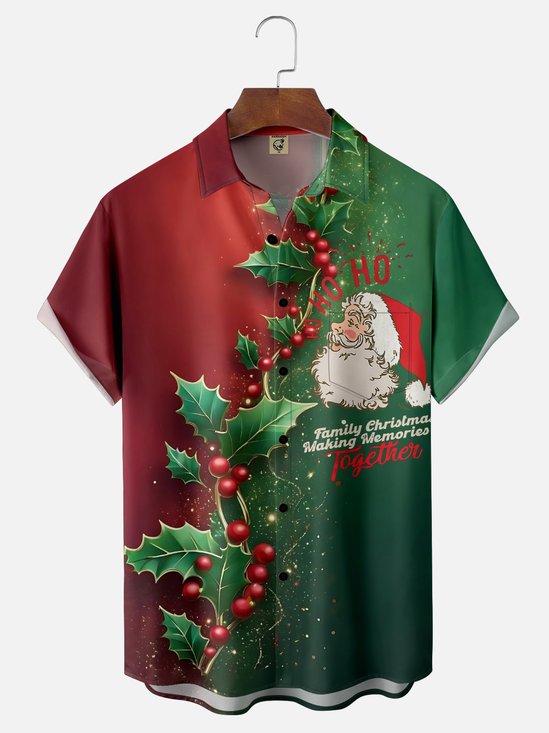 Moisture Wicking Merry Christmas Chest Pocket Hawaiian Shirt