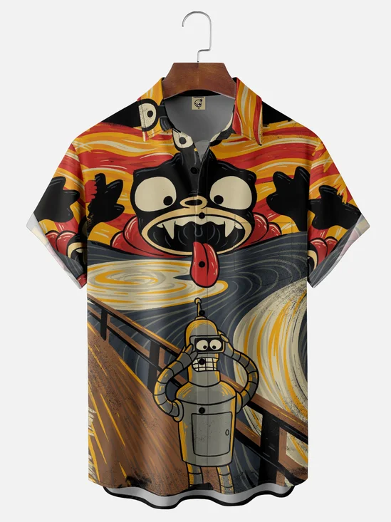 Hardaddy X Eduely Moisture-wicking Halloween Scream Robot Chest Pocket Holiday Shirt