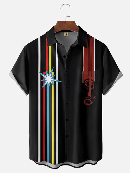 Moisture-wicking Sci-Fi Game Motorcycle Chest Pocket Bowling Shirt