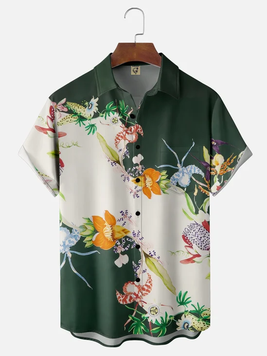 Moisture-wicking Floral Chest Pocket Casual Shirt