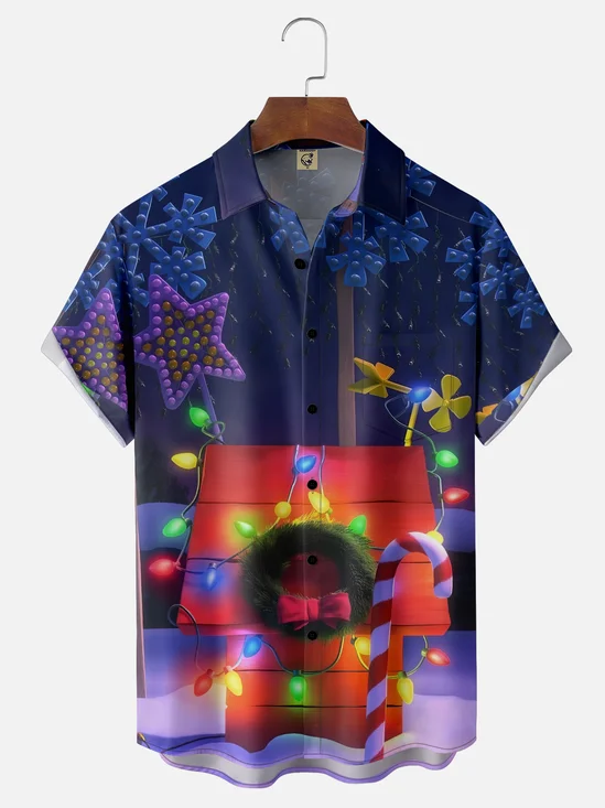 Moisture-wicking Christmas Lights Candy Canes Chest Pocket Casual Shirt