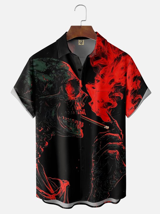 Moisture Wicking Day of the Dead Skull Chest Pocket Hawaiian Shirt