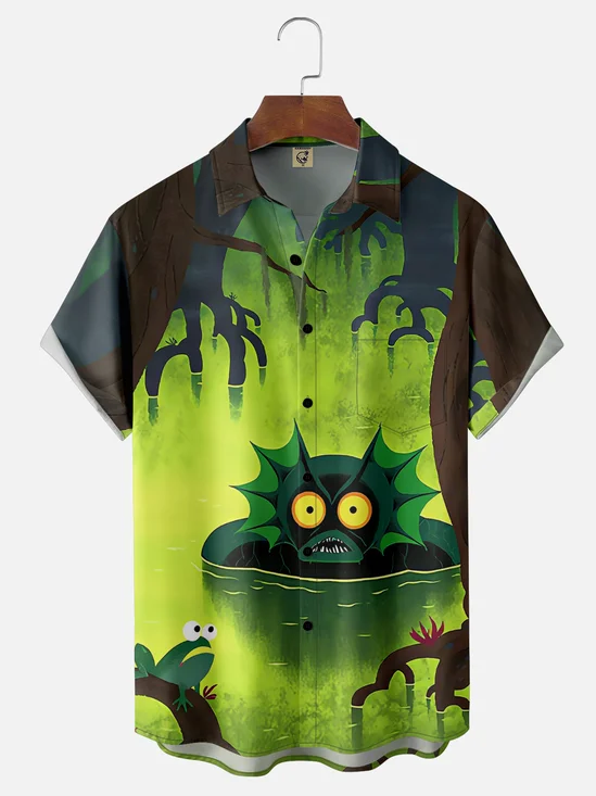 Moisture Wicking Scooby-Doo Swamp Monster Chest Pocket Hawaiian Shirt