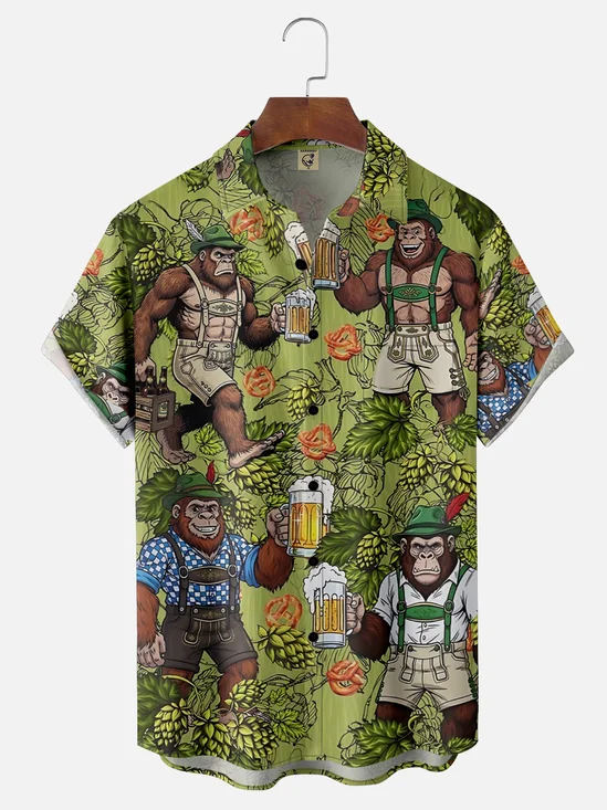 Moisture Wicking Beer Bigfoot Bartender Chest Pocket Hawaiian Shirt