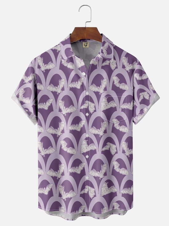 Hardaddy X Anna Lynne Moisture-wicking Halloween Bats Chest Pocket Hawalian Shirt