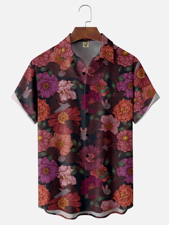 Hardaddy X Anna Lynne Moisture-wicking Flower Bat Chest Pocket Hawalian Shirt