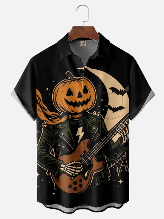 Hardaddy x Contatoeoli Studio Moisture-wicking Fun Skull Moon Art Chest Pocket Casual Shirt