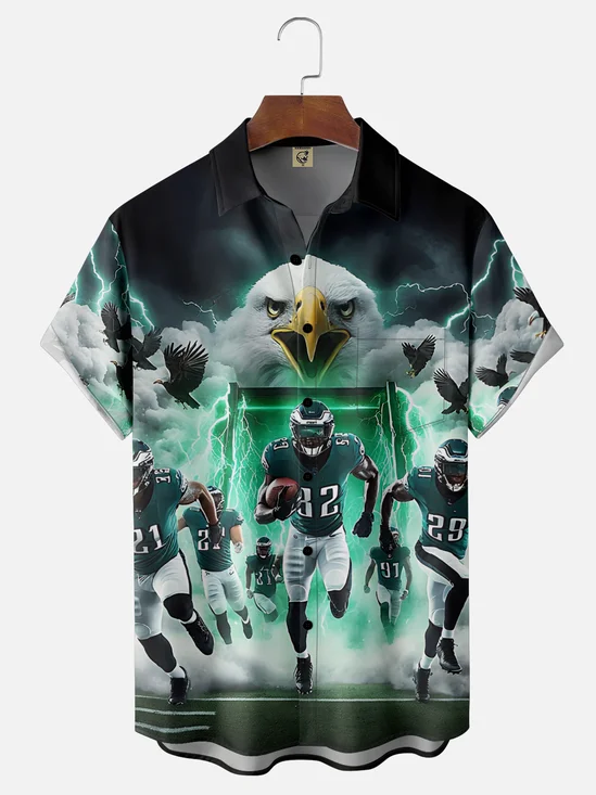 Moisture-wicking American Football Philadelphia Art Eagles Chest Pocket Casual Shirt