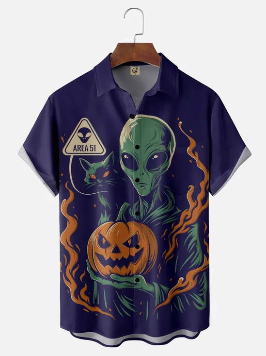 Hardaddy x Contatoeoli Studio Moisture-wicking Fun Alien Pumpkin Art Chest Pocket Casual Shirt