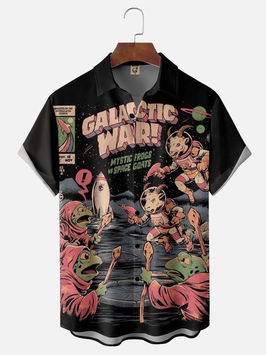 Hardaddy x Eduely Moisture-wicking Fun Space War Art Chest Pocket Casual Shirt