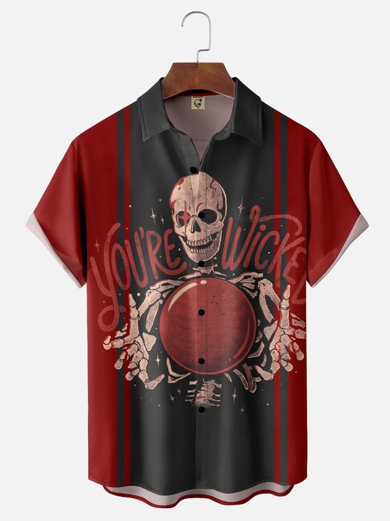 Hardaddy x Eduely Moisture-wicking Skull Fun Halloween Art Chest Pocket Bowling Shirt