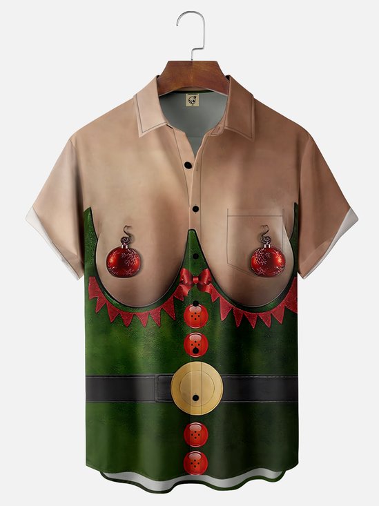 Moisture-wicking Christmas Funny Ugly Shirt Chest Pocket Casual Shirt