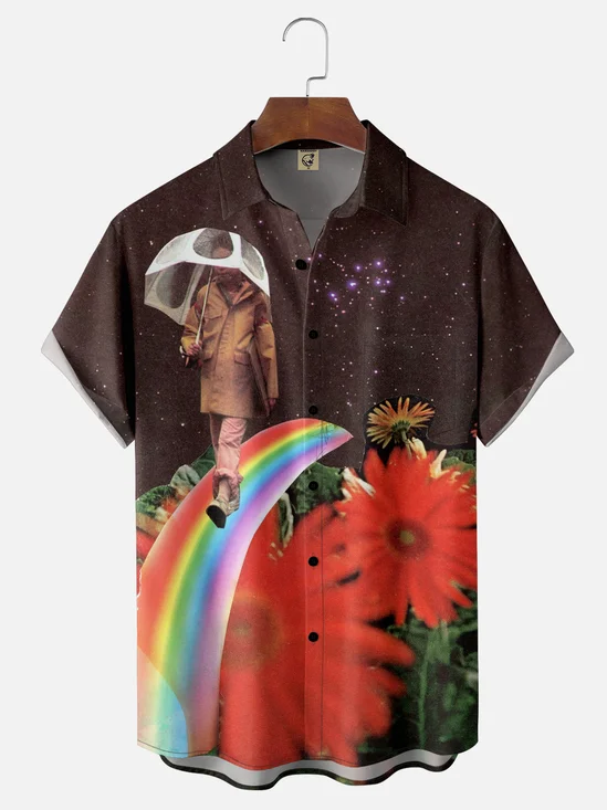 Hardaddy x Lara Rouse Moisture-wicking Fun Rainbow Collage Art Chest Pocket Casual Shirt