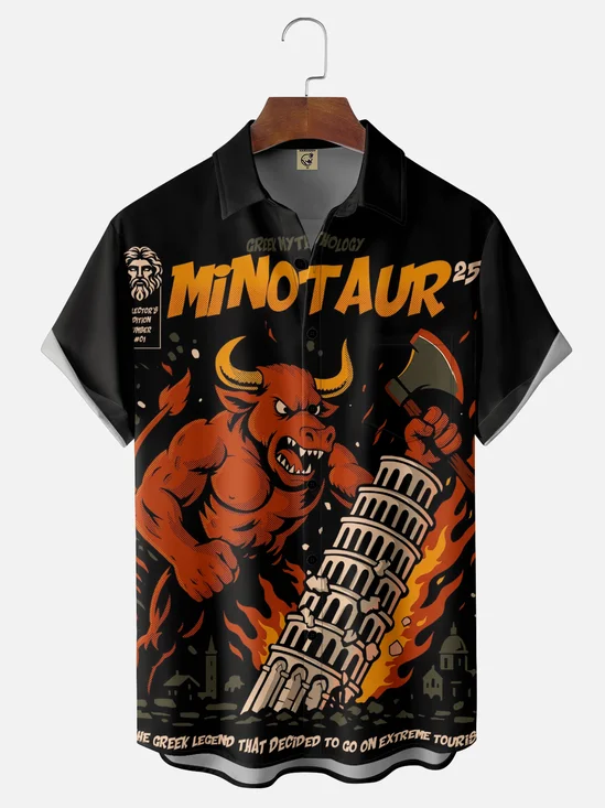 Hardaddy x Contatoeoli Studio Moisture-wicking Fun Minotaur Art Chest Pocket Casual Shirt