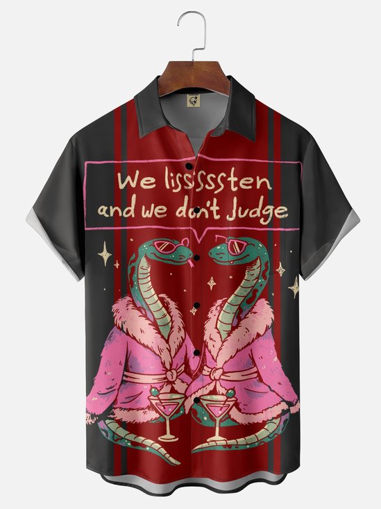 Hardaddy x Eduely Moisture-wicking Fun Double Snake Art Chest Pocket Bowling Shirt