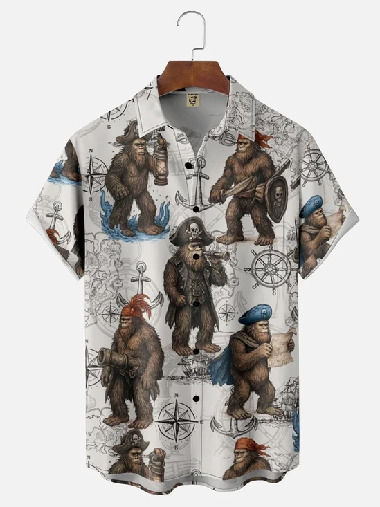 Moisture Wicking Pirate Bigfoot Chest Pocket Hawaiian Shirt