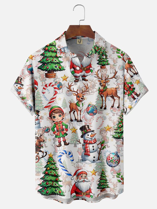 Moisture-Wicking Christmas Elf Christmas Tree Elk Chest Pocket Hawaiian Shirt